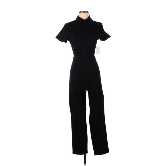 GOOD AMERICAN Solid Black Long Denim Jumpsuit - 1 (Small)